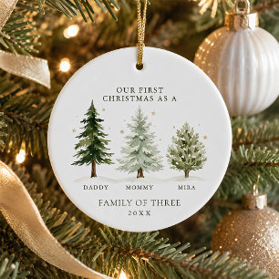 First Christmas Family of Three Personalised Trees Ceramic Tree Decoration