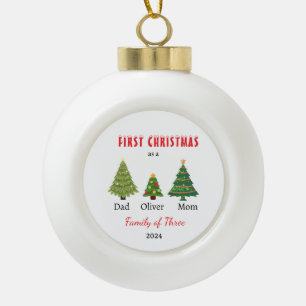 First Christmas family of three Photo Keepsake Ceramic Ball Christmas Ornament