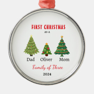 First Christmas family of three Photo Keepsake Metal Tree Decoration