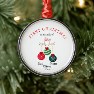 First Christmas family of three Photo Keepsake Metal Tree Decoration