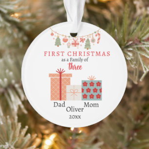 First Christmas family of three Photo Keepsake Ornament