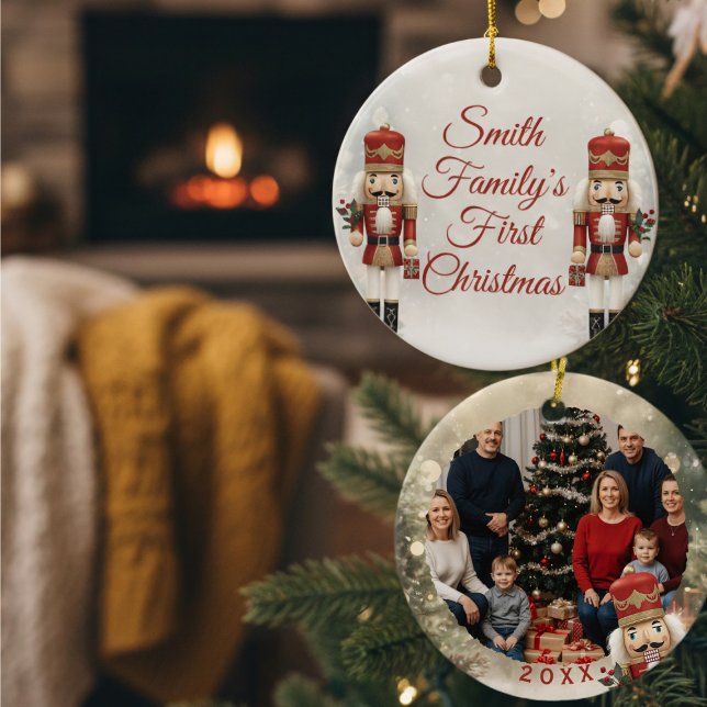 First Christmas Family Photo Nutcracker Ornament (Enhance your holiday home with a heartfelt, personalized nutcracker ornament. )