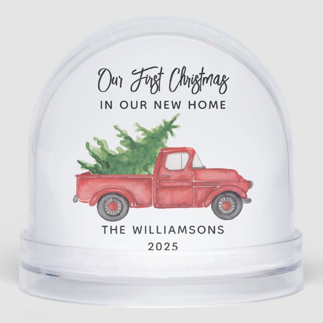 First Christmas Family Photo Red Truck Christmas Snowglobe (Front)