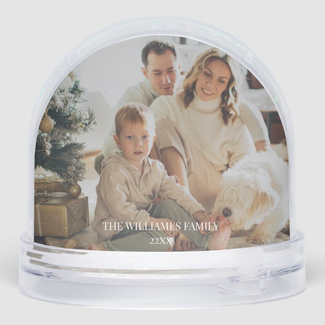 First Christmas Family Photo Script Minimal Name Snowglobe (Back)