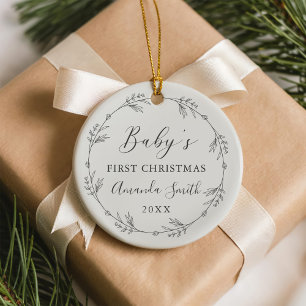 First Christmas Floral Botanical Wreath Ceramic Tree Decoration