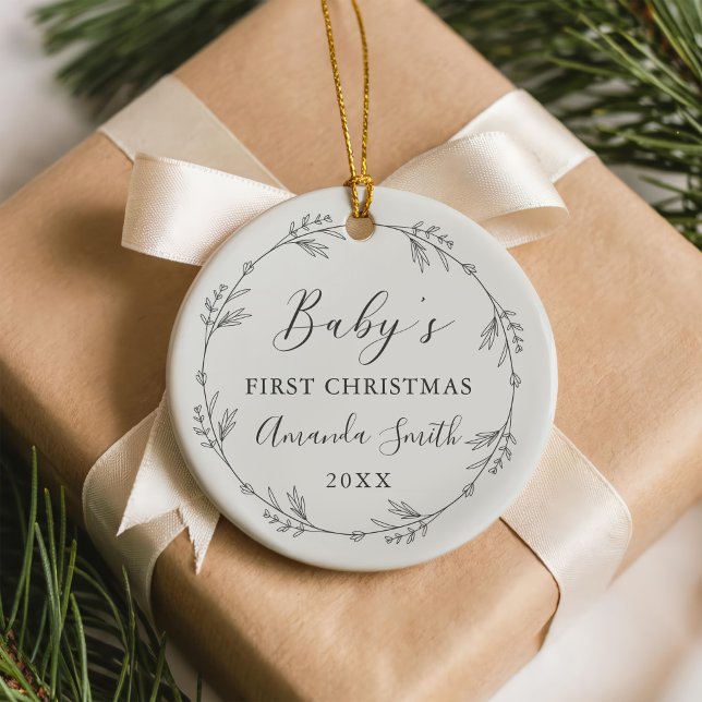 First Christmas Floral Botanical Wreath Ceramic Tree Decoration (Creator Uploaded)