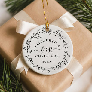 First Christmas Floral Botanical Wreath Ceramic Tree Decoration