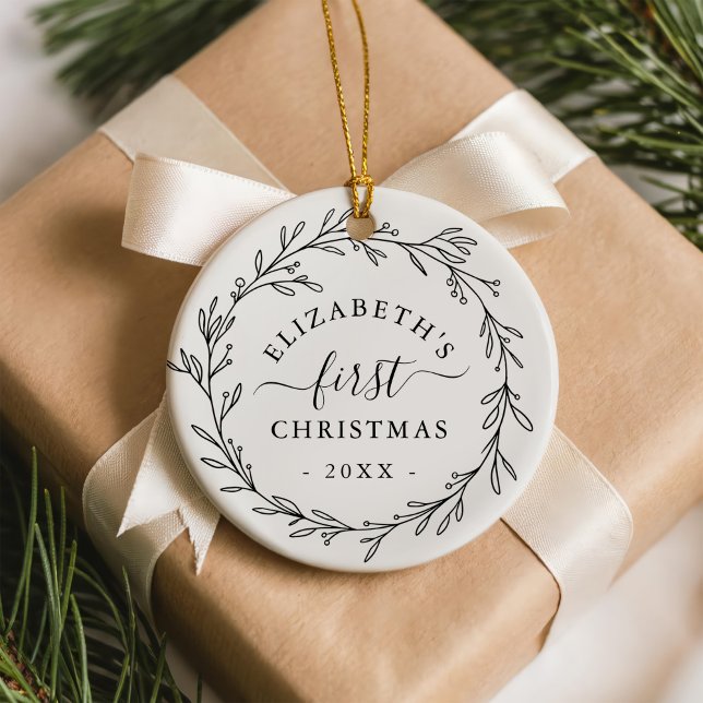 First Christmas Floral Botanical Wreath Ceramic Tree Decoration (Creator Uploaded)