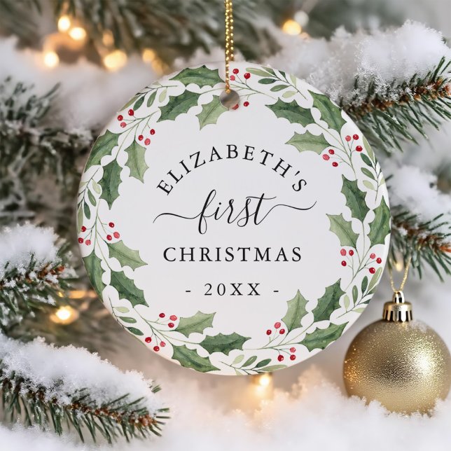 First Christmas Floral Greenery Wreath Ceramic Tree Decoration (Creator Uploaded)