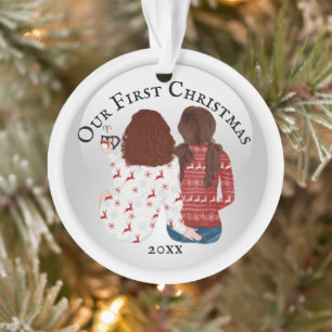 First Christmas gay woman couple PHOTO romantic Ornament