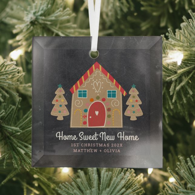 First Christmas Gingerbread New Home Chalkboard Glass Tree Decoration (Insitu)