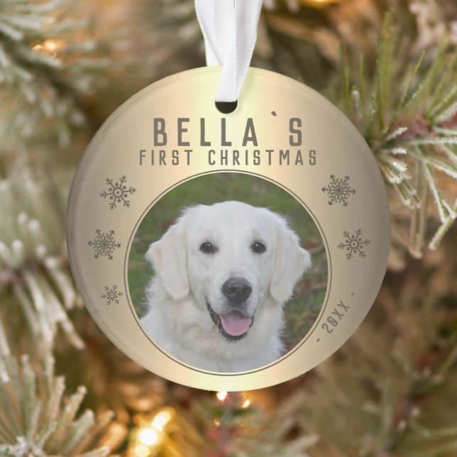 First Christmas Gold Snowflake Puppy Photo Ornament (Tree)