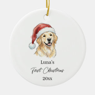First Christmas Golden Retriever watercolor Ceramic Tree Decoration