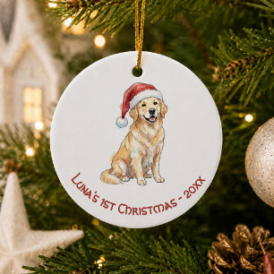 First Christmas Golden Retriever watercolor Ceramic Tree Decoration