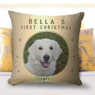 First Christmas Golden Snowflake Puppy Photo Cushion