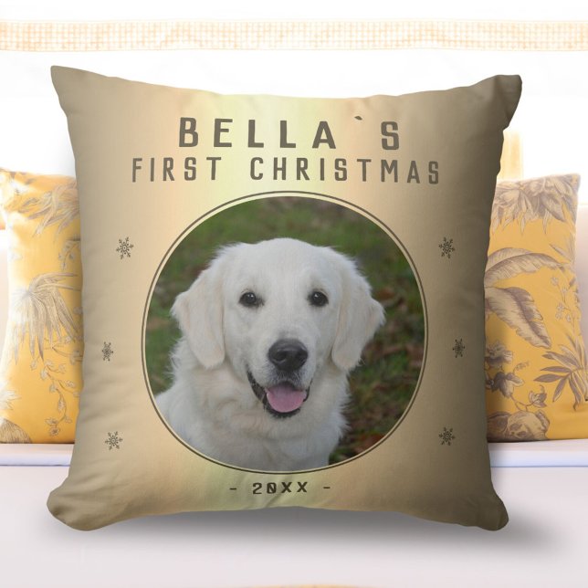 First Christmas Golden Snowflake Puppy Photo Cushion (Creator Uploaded)