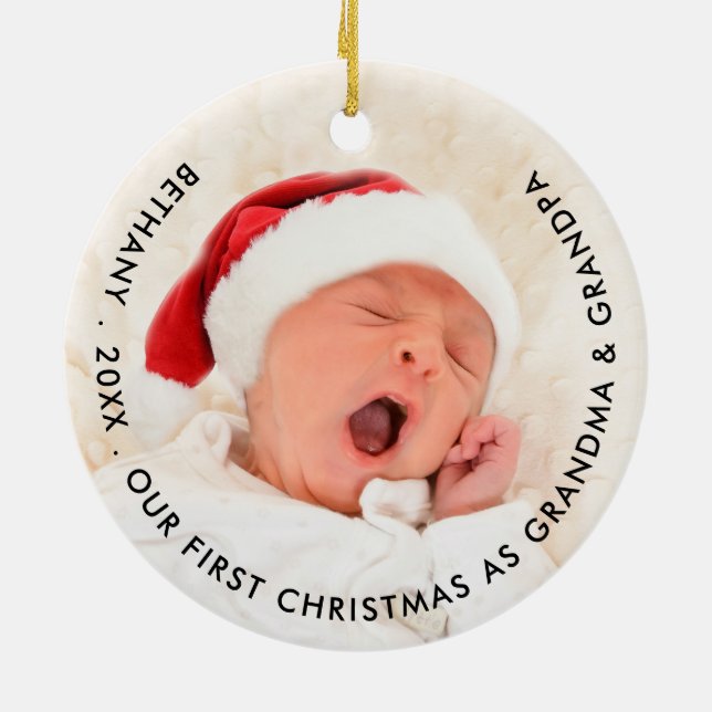 First Christmas Grandma and Grandpa photo Ceramic Tree Decoration (Back)
