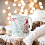 First christmas grandma bell blue snowflake photo coffee mug<br><div class="desc">First Christmas as a grandma with winter ice blue snowflakes pattern,  best grandma ever! With christmas ornament shape 2 photo overlay and a bell shape . All the colours are editable.</div>