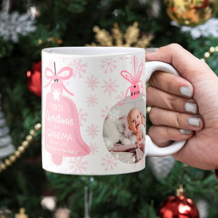 First christmas grandma bell pink snowflake photo coffee mug