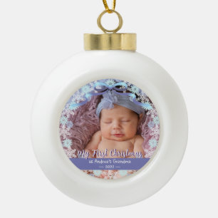 First Christmas Grandma Soft Blue Purple Tone Ceramic Ball Christmas Ornament