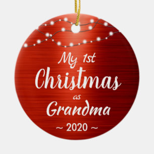 First Christmas Grandma String Lights Photo Ceramic Tree Decoration