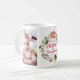 First Christmas Grandparents Floral Wreath Photo Coffee Mug