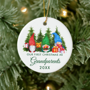 First Christmas Grandparents Gnomes Green Trees Ceramic Tree Decoration