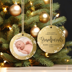 First Christmas-Grandparents, Gold Photo Keepsake Ceramic Tree Decoration