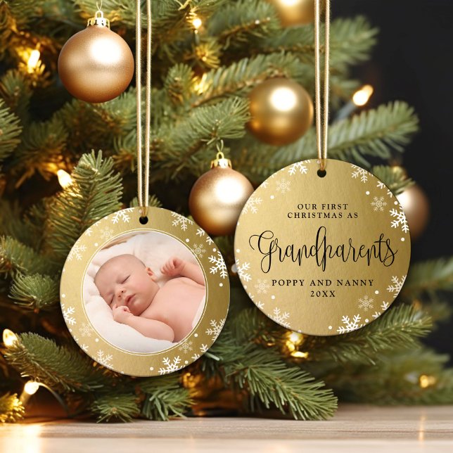 First Christmas-Grandparents, Gold Photo Keepsake Ceramic Tree Decoration (Creator Uploaded)
