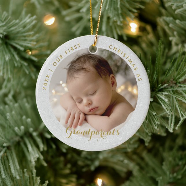 First Christmas Grandparents Gold Script Photo Ceramic Tree Decoration (Tree)