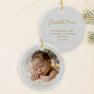 First Christmas Grandparents Minimal Gold Photo Ceramic Tree Decoration