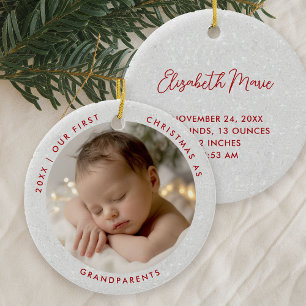 First Christmas Grandparents Minimal Red Photo Ceramic Tree Decoration