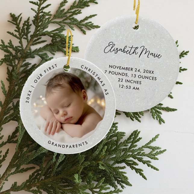 First Christmas Grandparents Modern Simple Photo Ceramic Tree Decoration (first christmas grandparents photo ornament gift modern simple minimal typography black white)