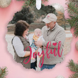 First Christmas grandparents photo script modern<br><div class="desc">Modern Joyful pink script and heart First Christmas as grandparents keepsake tree ornament card for grandma and grandpa and their first grandchild,  grandson or granddaughter.</div>