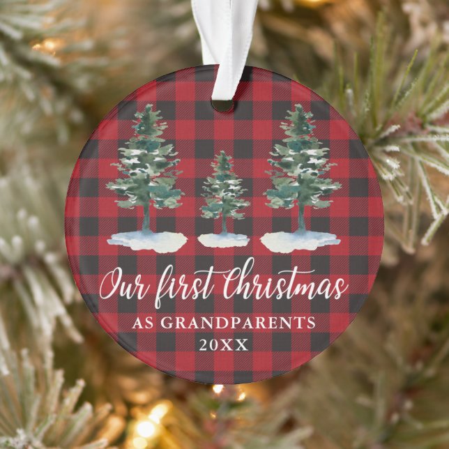 First Christmas Grandparents Pines Red Plaid Ornament (Tree)