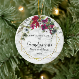 First Christmas Grandparents Poinsettia Pine Photo Ceramic Tree Decoration