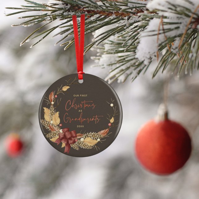 First Christmas Grandparents Rustic Copper Photo Ceramic Tree Decoration (Creator Uploaded)