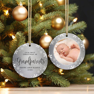 First Christmas-Grandparents Silver Photo Keepsake Ceramic Tree Decoration