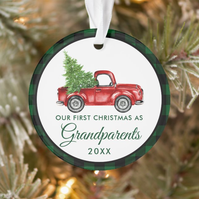 First Christmas Grandparents Truck Green Plaid Ornament (Tree)
