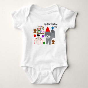 First Christmas Grey Poodle #2 Baby Bodysuit