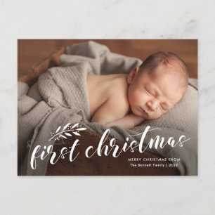 First Christmas Handwritten Baby Photo Holiday Car Postcard