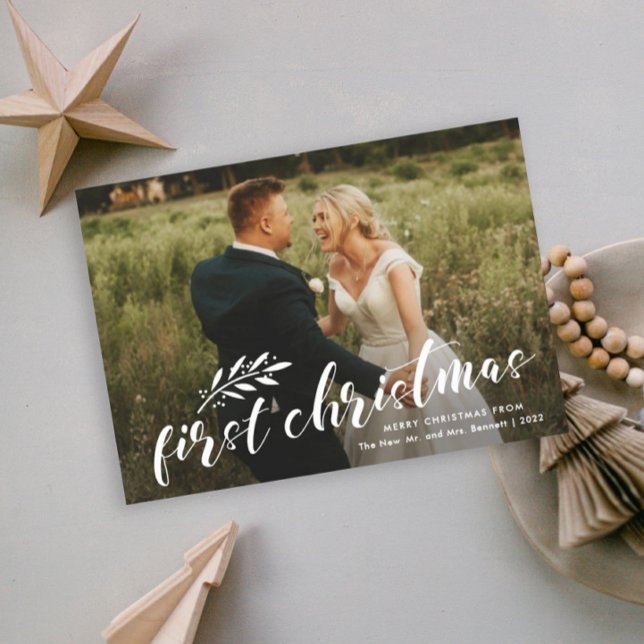 First Christmas Handwritten Wedding Photo Holiday Card (Creator Uploaded)