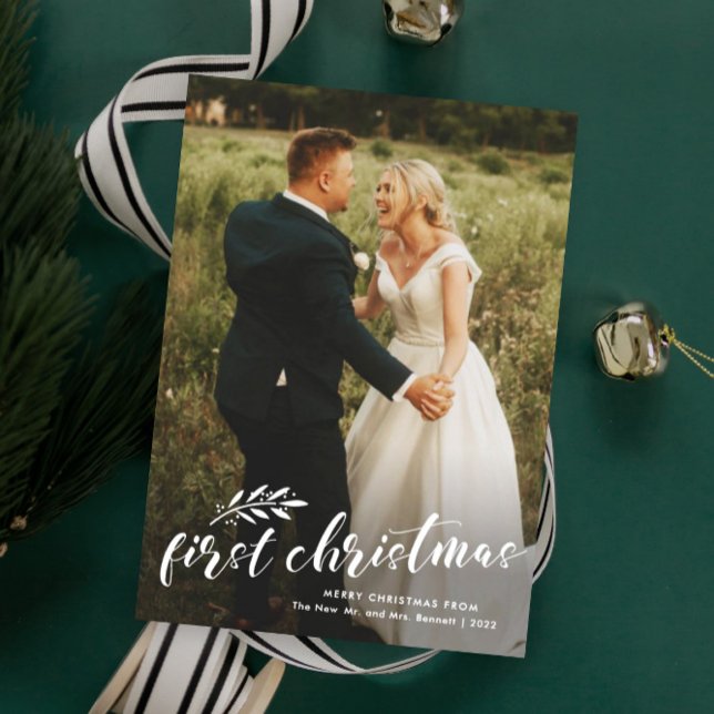 First Christmas Handwritten Wedding Photo Holiday Card (Creator Uploaded)