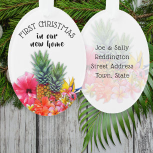 First Christmas Hawaiian Flowers Custom Oval Ornament