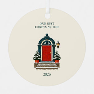 First Christmas Here Red Door New Home Metal Tree Decoration