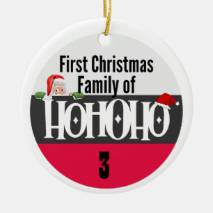 First Christmas Ho Ho Ho Family of Personalise Ceramic Tree Decoration