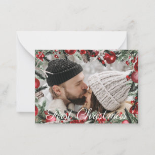 first christmas holiday greenery ornaments photo  card