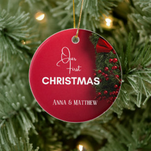 First Christmas Holy Berries Name Personalised Ceramic Tree Decoration