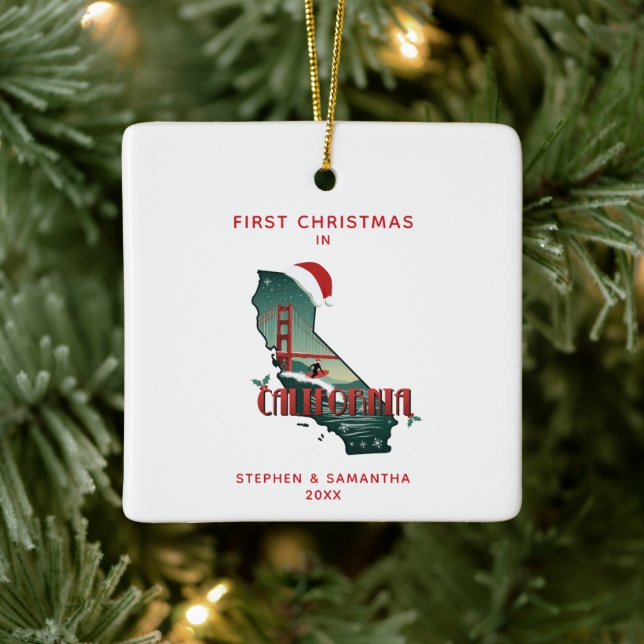 First Christmas In California State Personalised  Ceramic Ornament (Tree)