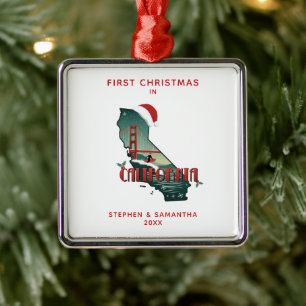 First Christmas In California State Personalised  Metal Tree Decoration